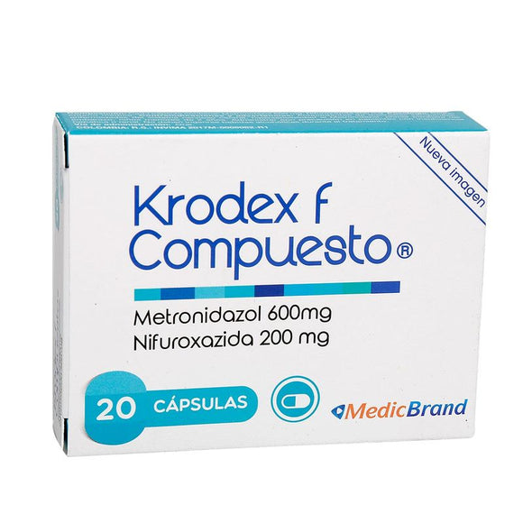 Krodex F 600+200mg Metronidazol Nifuroxazida 20 Cápsulas — Coaspharma