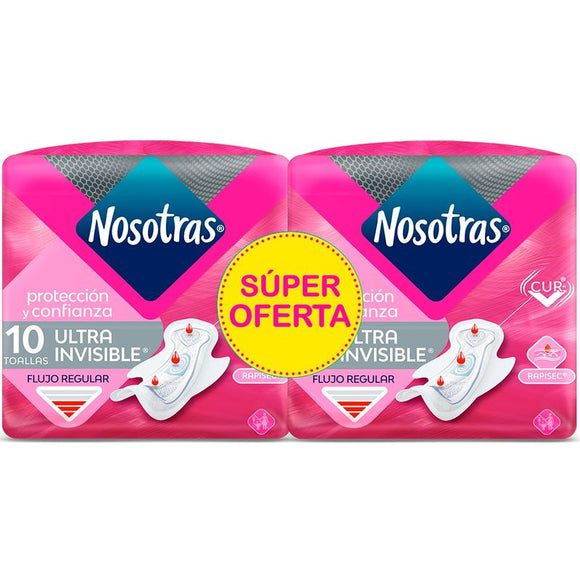 2 Toallas Higiénicas Nosotras Ultra Invisible Rapisec x 10 Un c/u