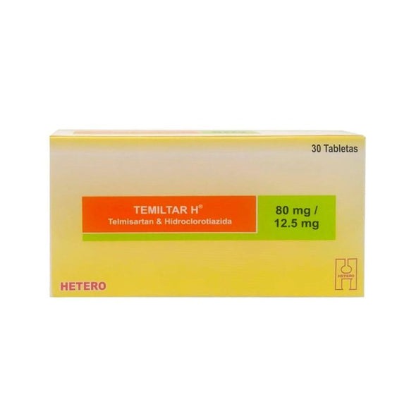 Temiltar H 80/12.5 mg Telmisartán + Hidroclorotiazida 30 Tabletas — Hetero Seven Pharma