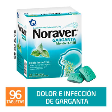 Noraver Garganta Menta Forte benzocaína 96 pastillas — Tecnoquímicas