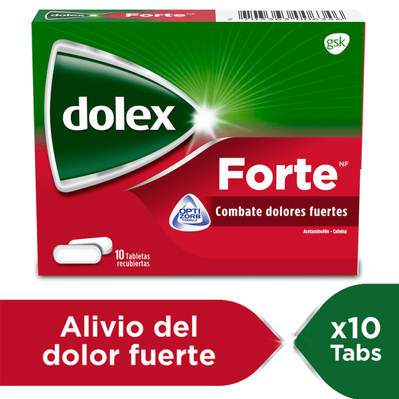 Dolex Forte Acetaminofén + Cafeína 500/65 mg Caja x 10 Tabletas — Haleon