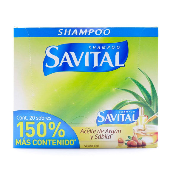 Shampoo Savital Argán y Sábila 25ml 20 sobres — Unilever Andina Colombia