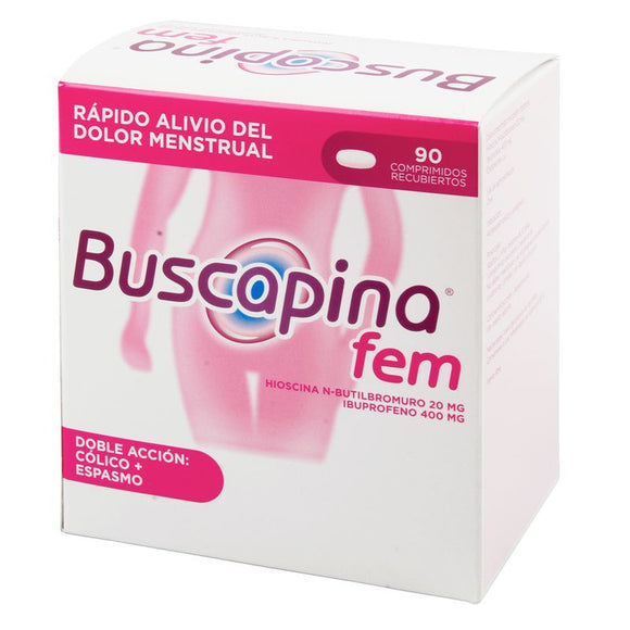 Buscapina Fem Ibuprofeno 400mg Butilbromuro de hioscina 20mg 90 tabletas — Opella Healthcare Colombia