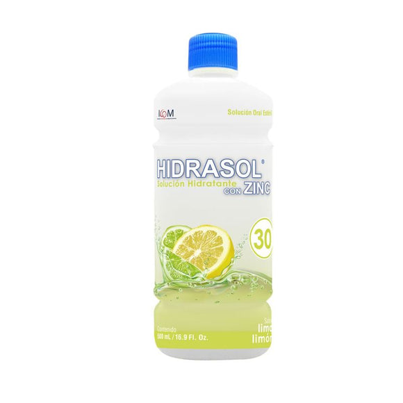 Hidrasol 30 con Zinc sales de rehidratación oral lima limón 500 ml — Icom