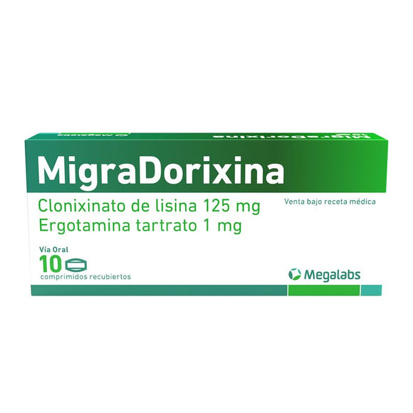 Migra Dorixina clonixinato de lisina 125mg ergotamina 1mg 10 comprimidos — Megalabs Colombia