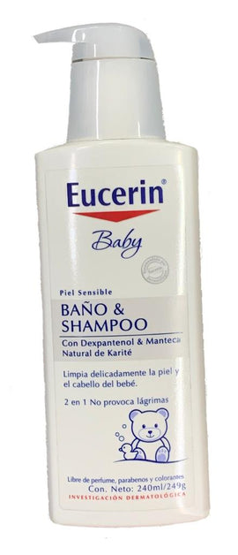 Eucerin Baby Baño y Shampoo 240 ml - Limpiador suave 2 en 1 para piel y cabello del bebé