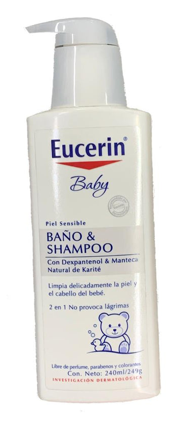 Eucerin Baby Baño y Shampoo 240 ml - Limpiador suave 2 en 1 para piel y cabello del bebé