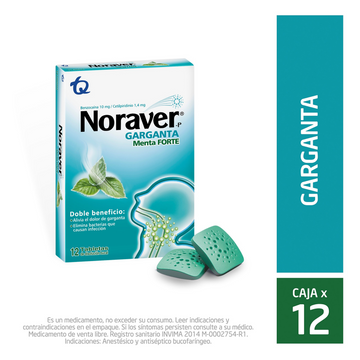 Noraver Menta Forte benzocaína cetilpiridinio 12 pastillas — Tecnoquímicas