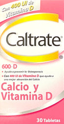 Caltrate D 600 mg 400 UI 30 Tabletas - Suplemento de calcio y vitamina D3 Haleon
