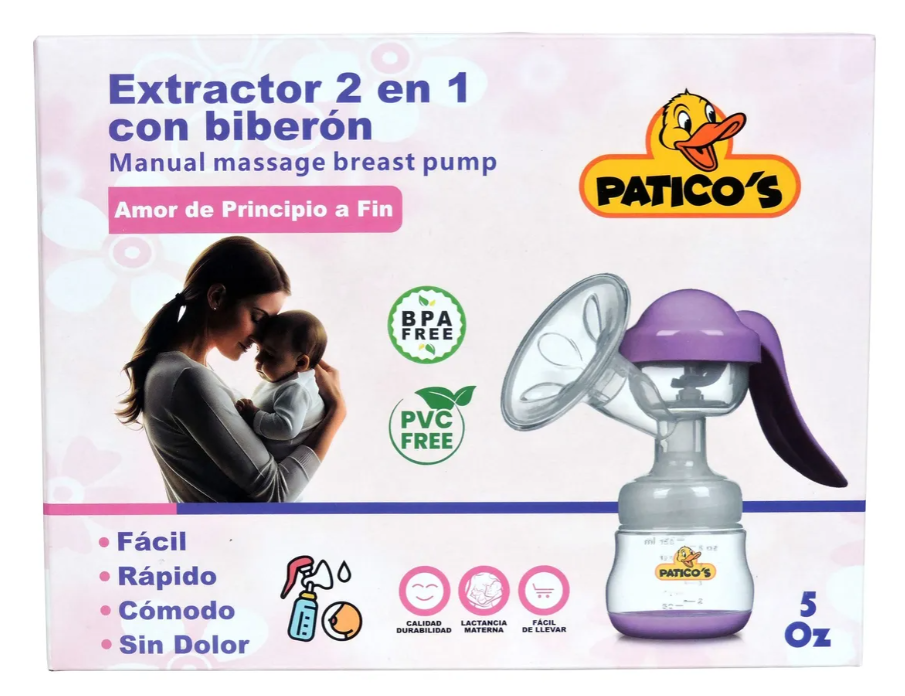 EXTRACTOR LECHE MANUAL + BIBERON  PATICOS