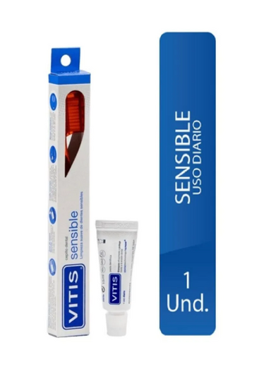 CEPILLO SENSIBLE+CREMA DENTAL BLANQUEADORA 15 ML VITIS - Uno A Droguerias