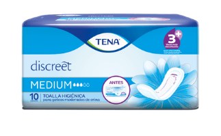 TOALLA TENA MUJER DISCREET MEDIUM 10 UNIDADES - Uno A Droguerias