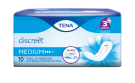 TOALLA TENA MUJER DISCREET MEDIUM 10 UNIDADES - Uno A Droguerias