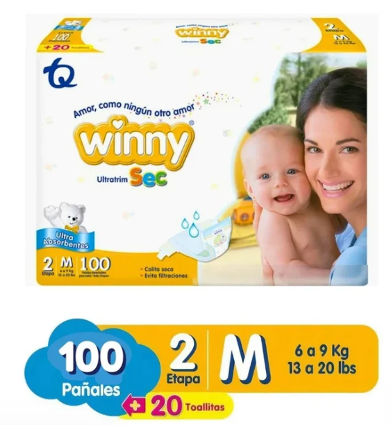 Pañal Winny Ultratrim Sec Etapa 2 100 unidades - Uno A Droguerias