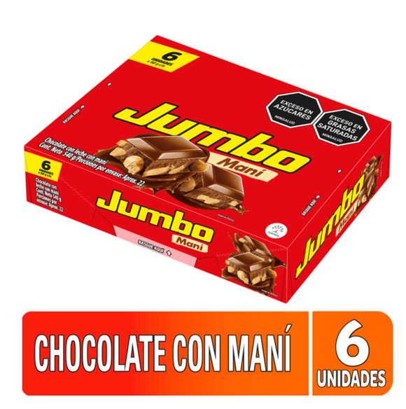 Chocolatina Jumbo Maní Grande 90 gr 6 Unidades