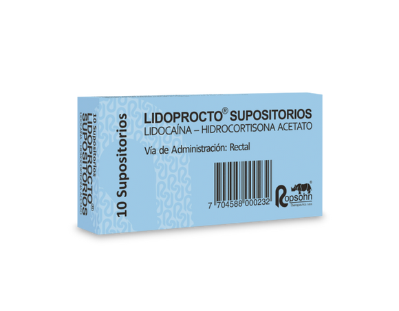 Lidoprocto supositorios lidocaína + hidrocortisona caja x 10 — Ropsohn Therapeutics