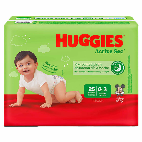 Pañal Huggies Active Sec Etapa 3 talla G paquete x 25 unidades — Kimberly-Clark