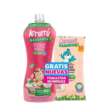 Shampoo Arrurrú Naturals Romero 800 ml con toallitas húmedas x10 unidades - kit para bebé cabello oscuro