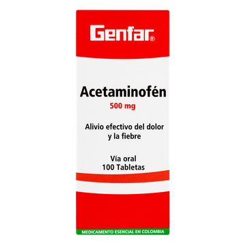 Acetaminofen 500 mg 100 Tabletas Genfar — caja