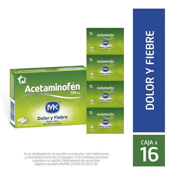 Acetaminofén 500 mg Mk Caja x 16 Tabletas — Tecnoquímicas