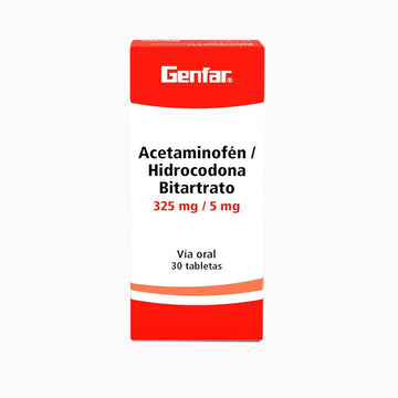 Acetaminofen + Hidrocodona 325 mg/5 mg 30 Tabletas Genfar — caja