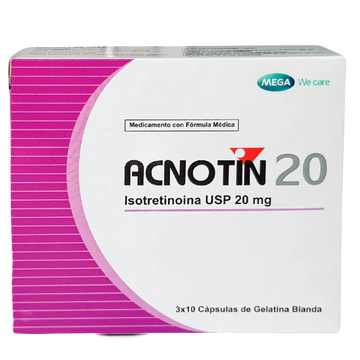Acnotin 20mg isotretinoína 30 cápsulas — Mega Lifesciences