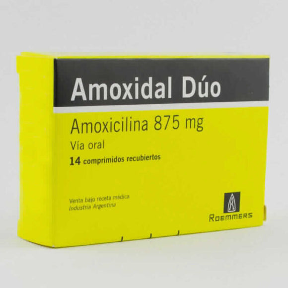 Amoxidal Duo amoxicilina 875mg + ácido clavulánico 125mg 14 comprimidos recubiertos — Megalabs