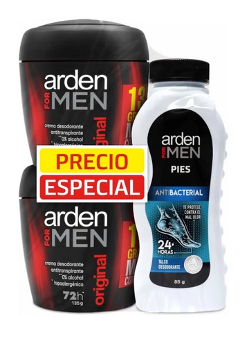 Arden For Men Original Desodorante Crema 135 g x2 + Talco 85 g — Prebel