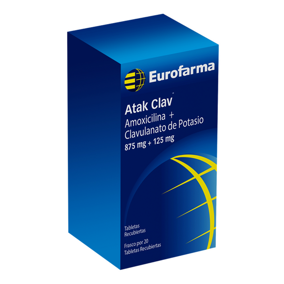 Atak Clav 875 mg (amoxicilina+clavulanato) 20 tabletas — Eurofarma