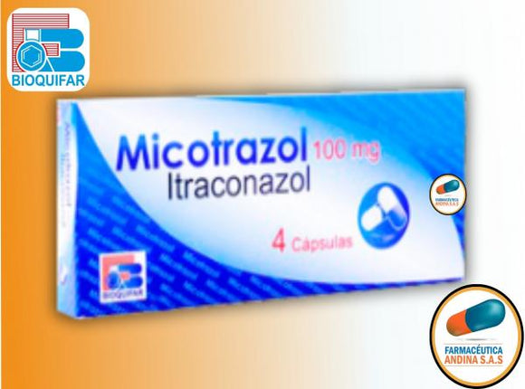Micotrazol 100mg itraconazol 4 cápsulas — Bioquifar Pharmaceutica