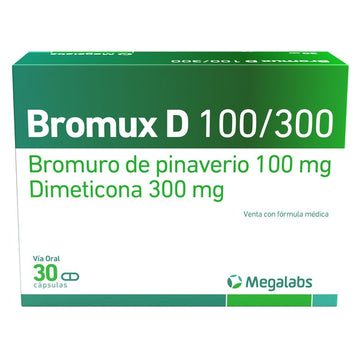 Bromux D bromuro de pinaverio simeticona 100mg/300mg 30 cápsulas — Megalabs