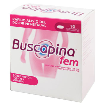 Buscapina Fem Ibuprofeno 400mg Butilbromuro de hioscina 20mg 90 tabletas — Opella Healthcare