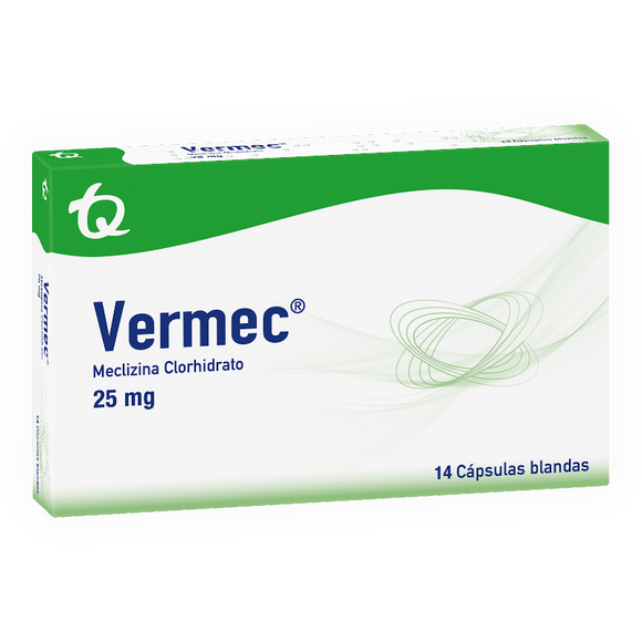 Vermec meclizina clorhidrato 25 mg 14 cápsulas blandas — Tecnoquímicas