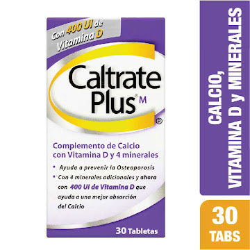 Caltrate Plus 400 UI Caja x 30 Tabletas - Calcio con Vitamina D3 y Minerales Haleon