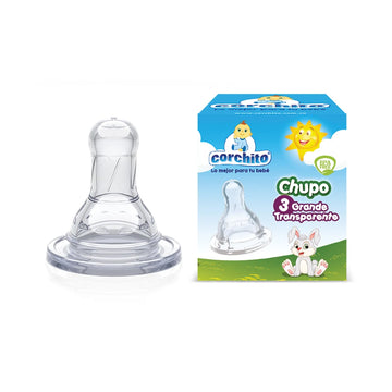 Chupo tetero Corchito No. 3 grande transparente, tetina para biberón — Gran Andina de Plásticos