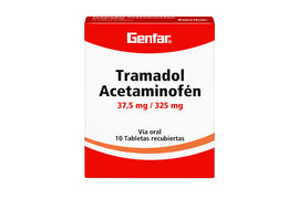 Tramadol + Acetaminofen 37.5/325 mg tabletas Genfar — caja x10