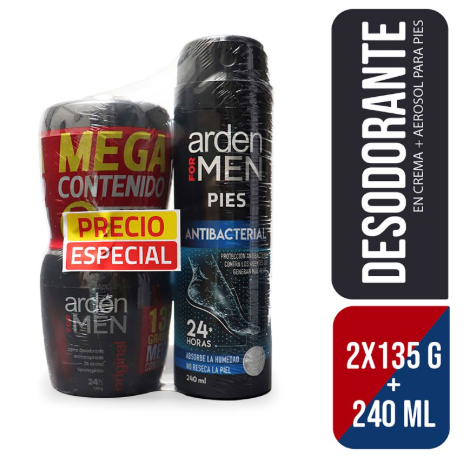Desodorante Arden For Men Original Crema 135 g x 2 Und + Spray pies 240 ml — Prebel