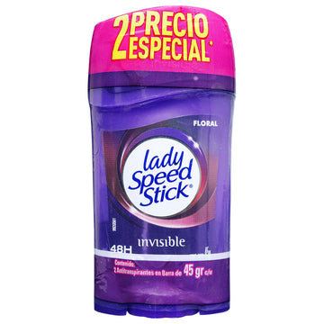 Desodorante Lady Speed Stick Invisible Floral Barra 45 g x 2 unidades - antitranspirante sin manchas