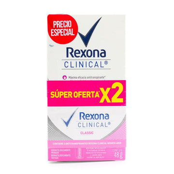 Desodorante Rexona Clinical Classic Women Barra x 48 g x 2 Uds - empaque rosado, kit de 2 unidades