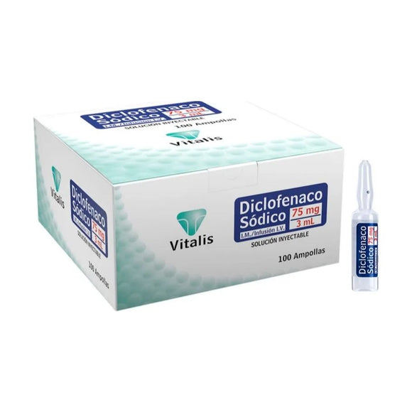 Diclofenaco sódico 75 mg/3 ml solución inyectable caja con 100 ampollas — Vitalis