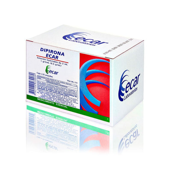 Dipirona 1 g/2 ml Solución Inyectable 25 Ampollas Ecar