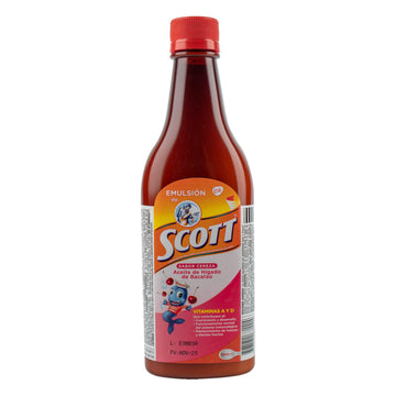 Emulsión Scott Cereza 360 ml - Suplemento vitamínico con aceite de hígado de bacalao, vitaminas A y D