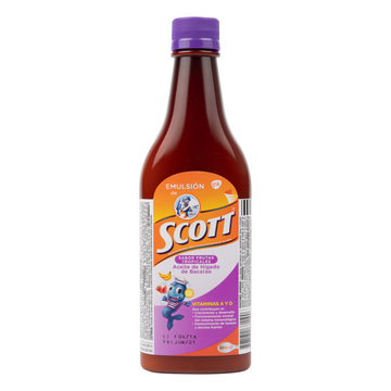 Emulsión Scott Frutas Tropicales 360 ml - Suplemento vitamínico con aceite de hígado de bacalao, vitaminas A y D
