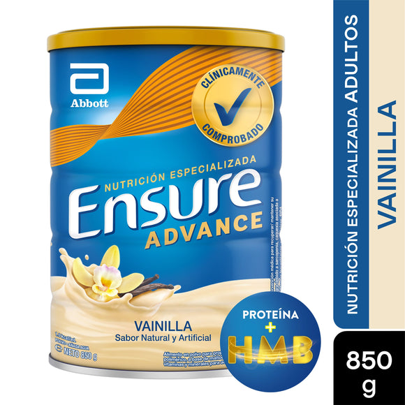 Ensure Advance Vainilla 850 g - Suplemento nutricional completo con HMB, proteína y 32 nutrientes para adultos
