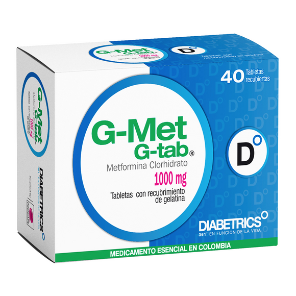 G-Met Tabletas 1000 mg Caja x 40 Tabletas - Diabetrics Healthcare