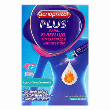 Genoprazol Plus alginato de sodio bicarbonato de sodio carbonato de calcio suspensión oral 10 sobres — Genomma Lab