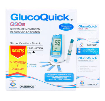 Glucómetro Glucoquick G30A + Tiras 50 Uds + Lancetas 50 Uds — Diabetrics Healthcare