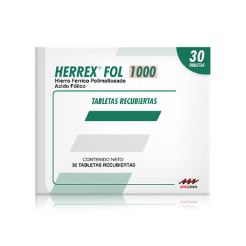 Herrex Fol 1000 hierro y ácido fólico 30 tabletas — Farma de Colombia