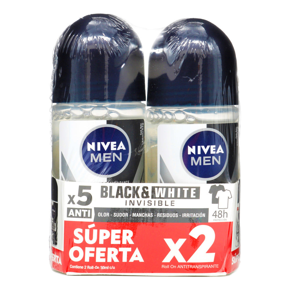 2 DESODORANTE NIVEA ROLLON INVISIBLE BLACK WHITE 50 ML H