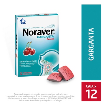Noraver Cereza benzocaína cetilpiridinio 12 tabletas garganta — Tecnoquímicas